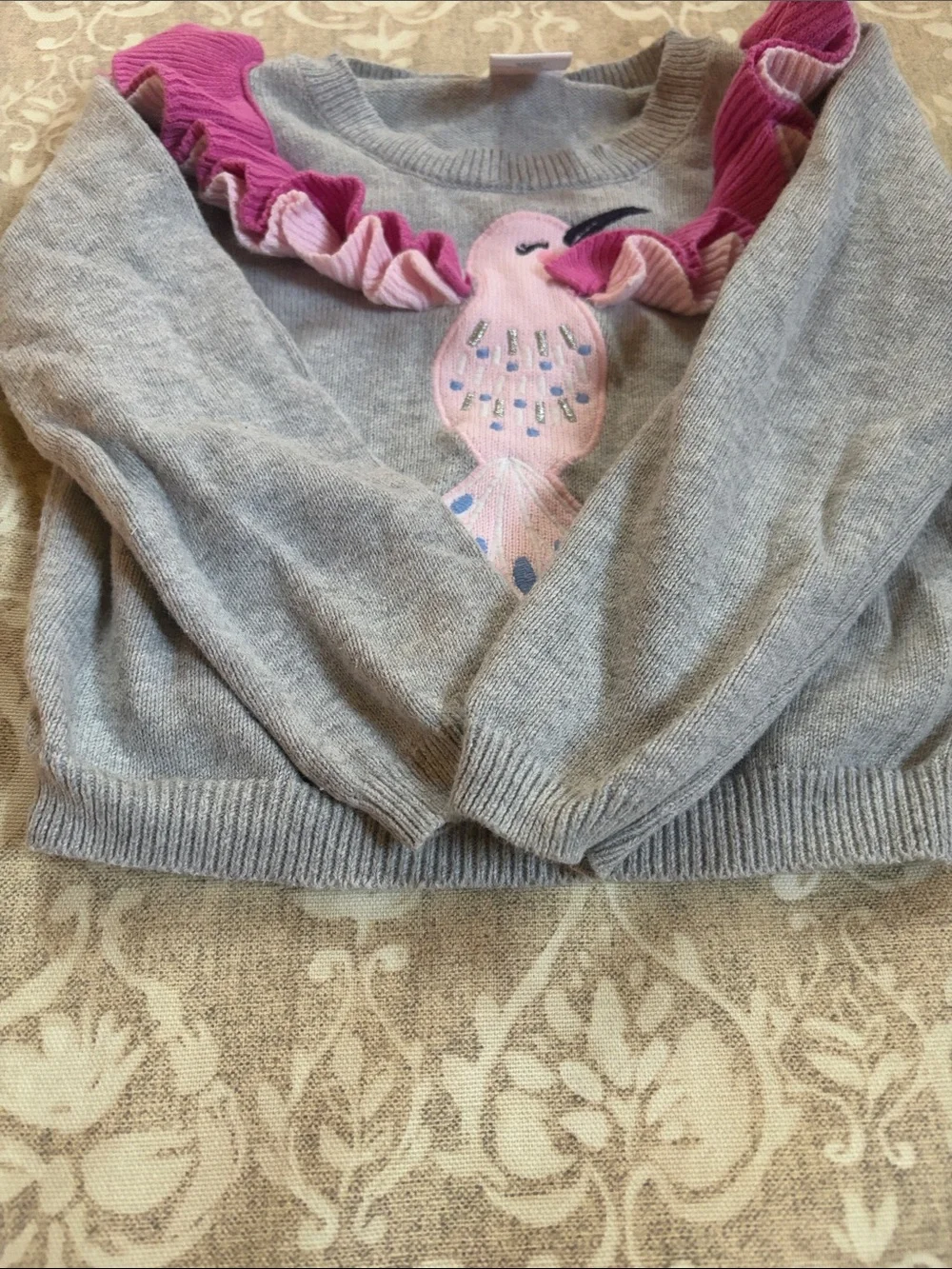 Gymboree Girl Novelty Hummingbird Sweater with Pink Ruffle 18 -24 m. Cotton